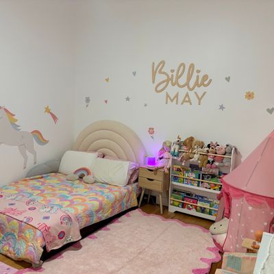 Rainbow unicorn wall decal in girls bedroom