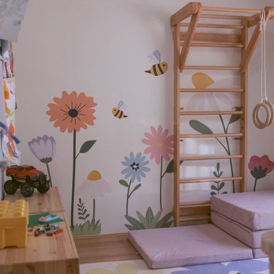 Floral garden wall decal in playroom