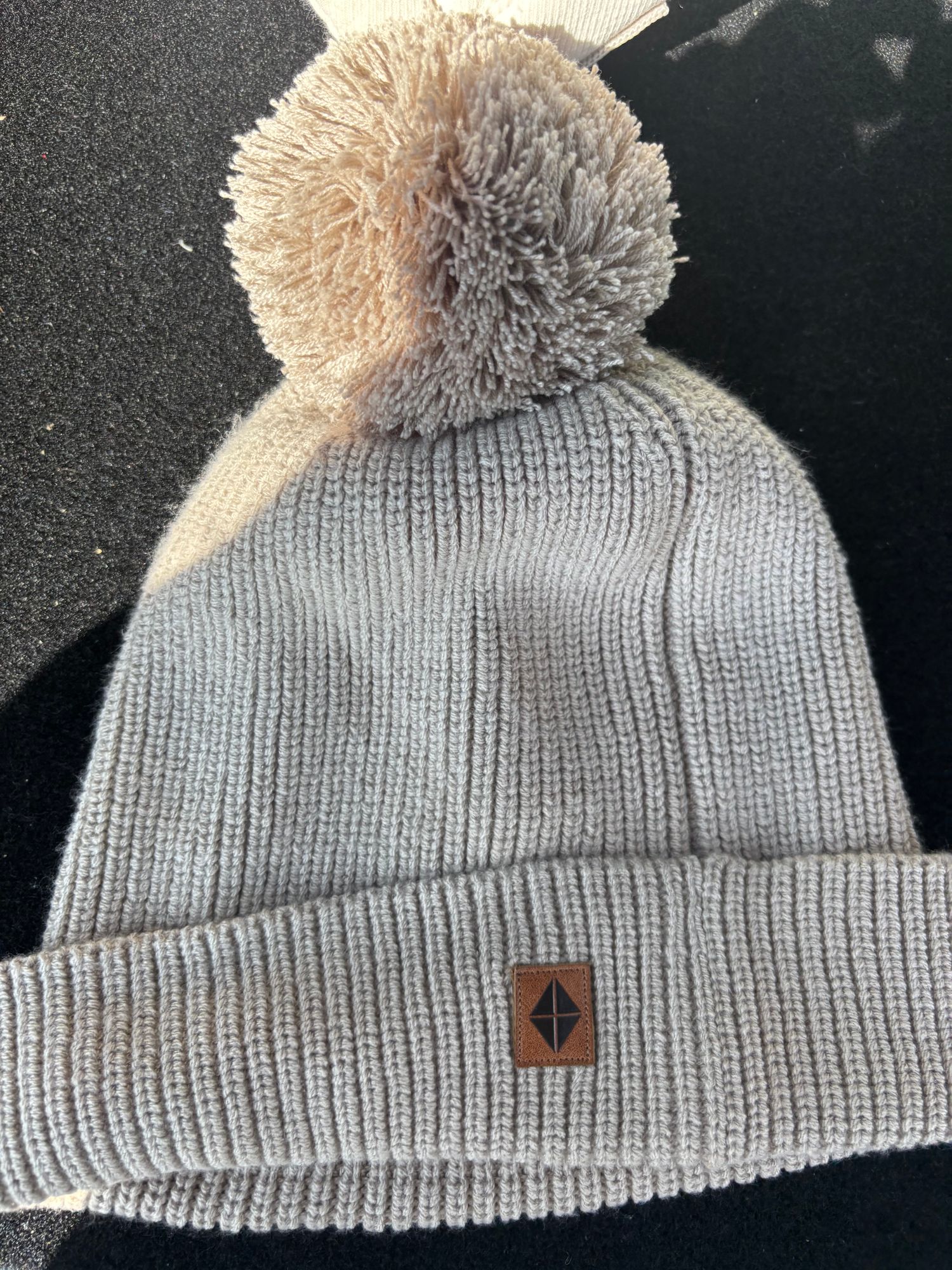 Boutique Knit Beanie with Pom Pom - Gray and Cream, Adult Women main image 2
