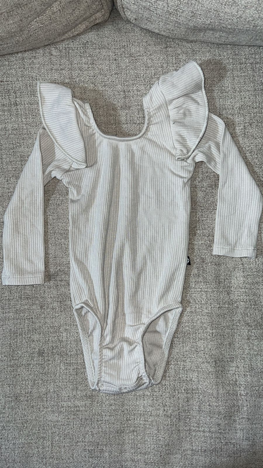 Ribbed Long Sleeve Ruffle Leotard in Oat