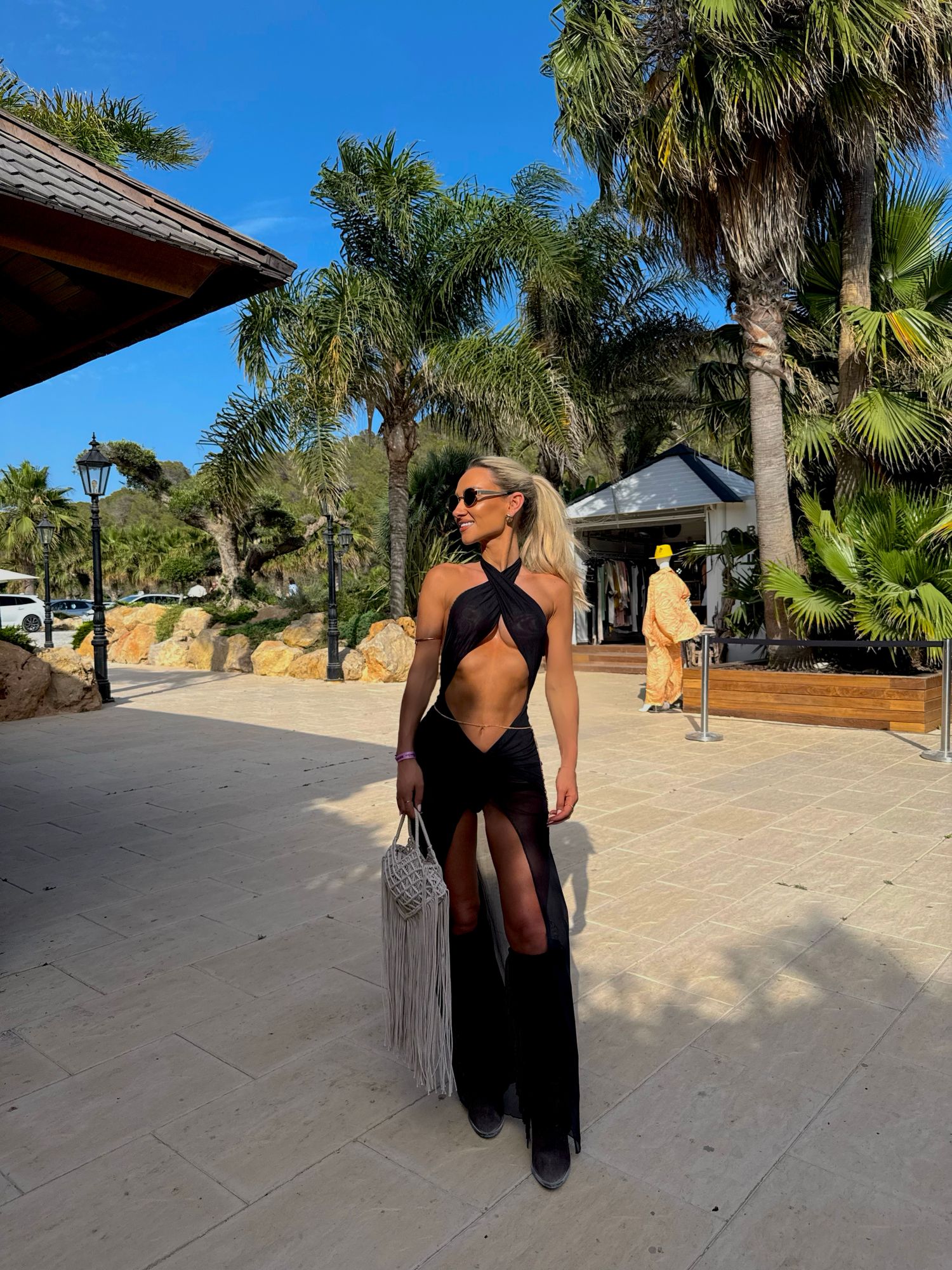 sachin and babi light blue dress Caicos Cut-Out Halterneck Maxi Dress in Black