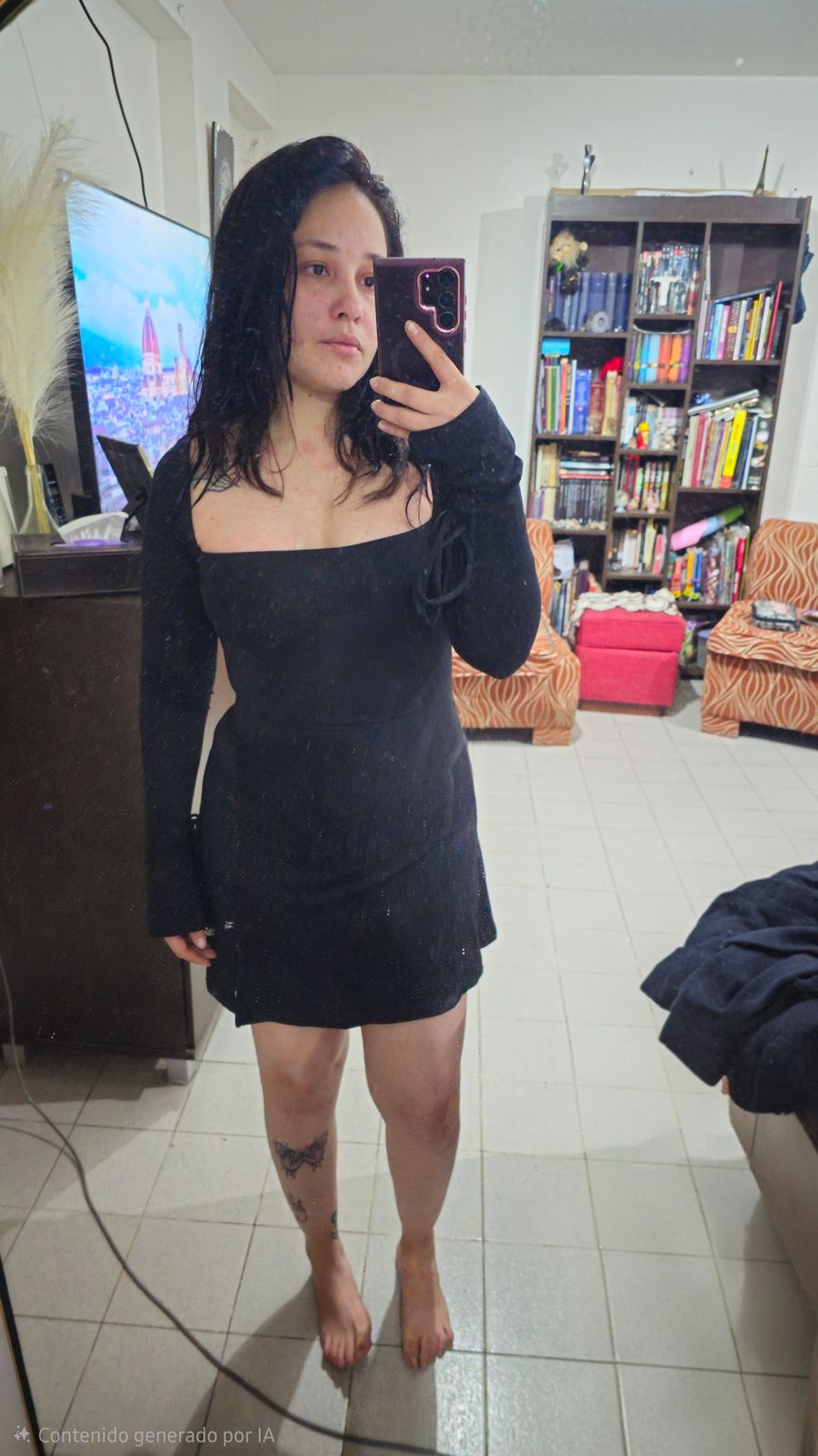 baize square neck long sleeve mini dress in black Square Neck Long Sleeve Mini Dress in Black - 2 / Regular