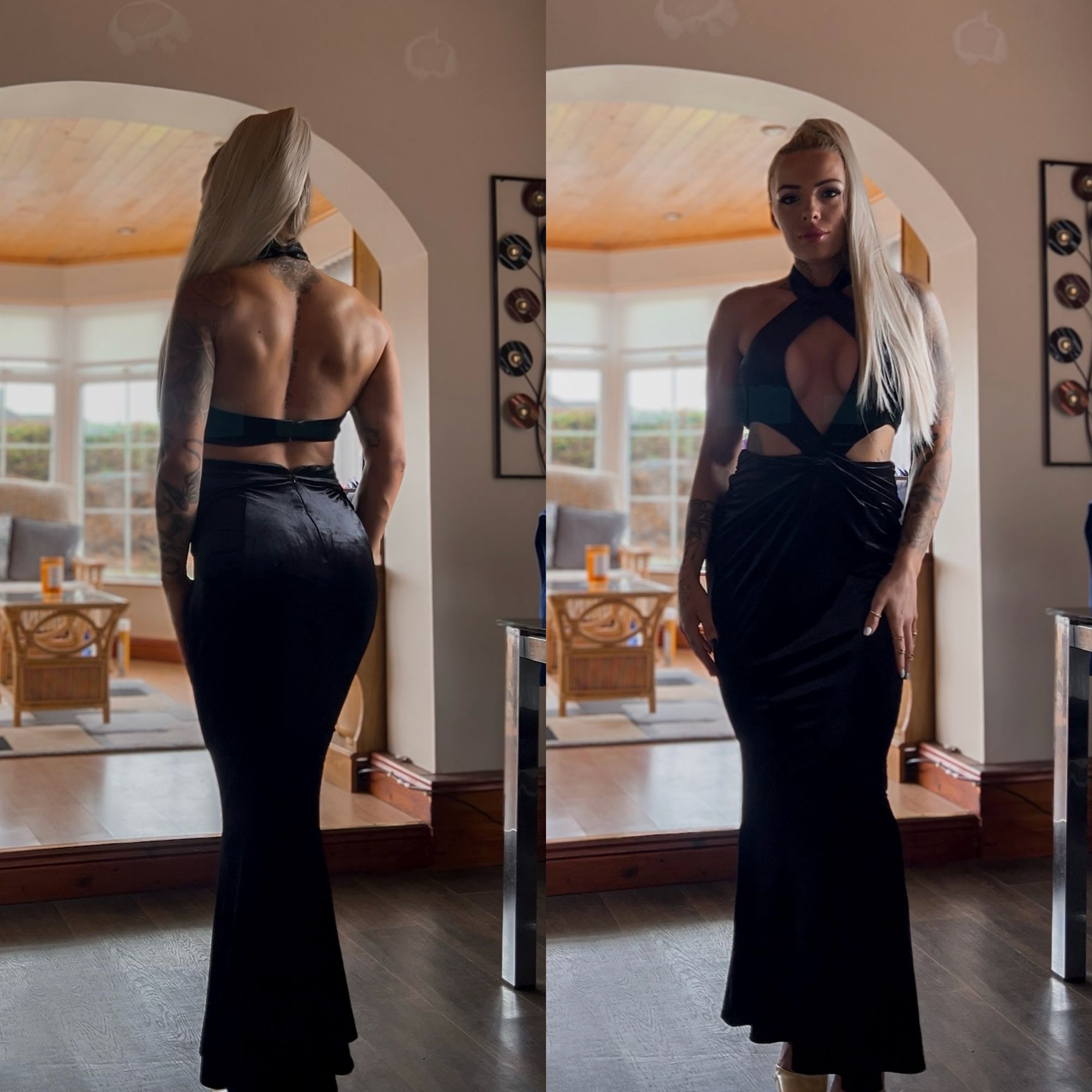 knee length dresses for ladies Black Stretch Deep V Flutter Sleeve Maxi Dress main image 1