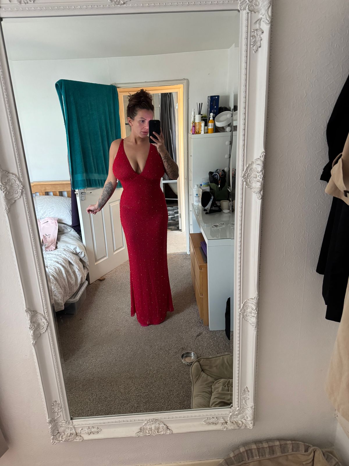 Colmar Embellished Plunge Neck Evening Gown in Red | Oh Polly Colmar Embellished Plunge Neck Evening Gown in Red | Oh Polly
