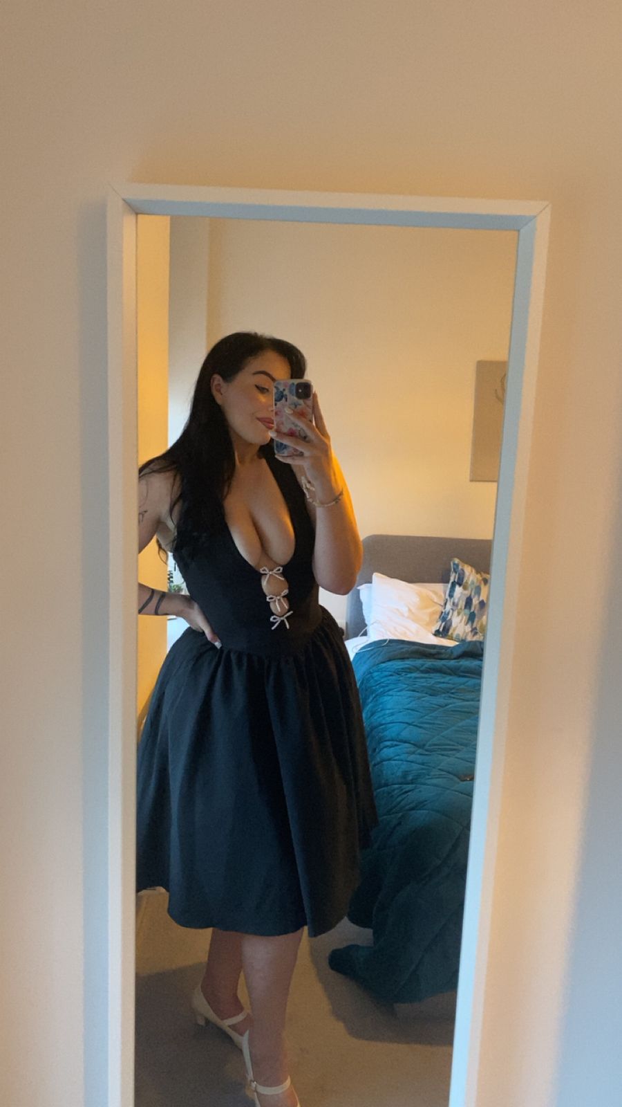 Angelina Halterneck Bow-Detail Midi Dress in Black | Oh Polly