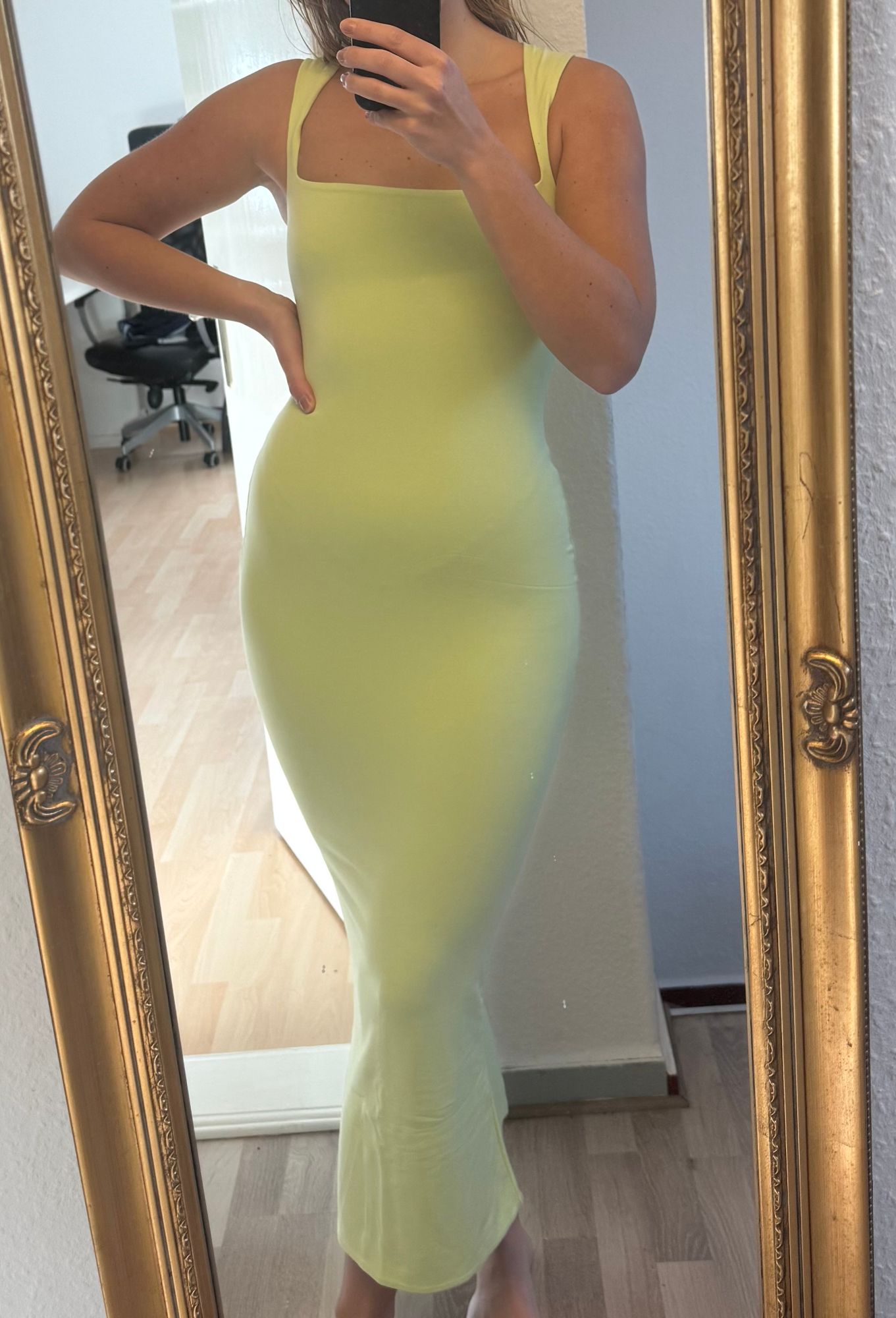 knee length dresses for ladies Ainslee Square Neck Midi Dress in Pastel Yellow main image 0
