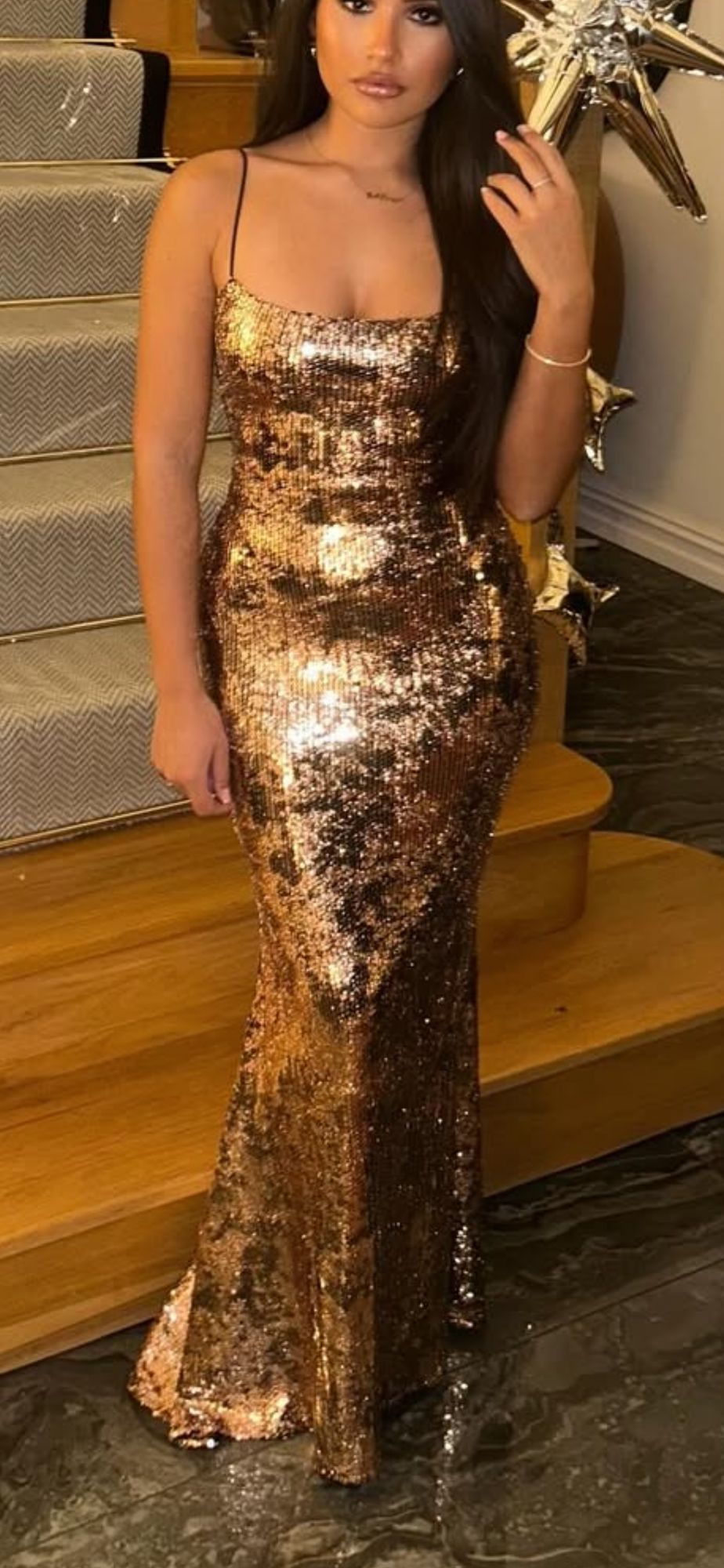 Antea Embellished Straight-Neck Maxi Dress in Black Gold Foil | Oh Polly