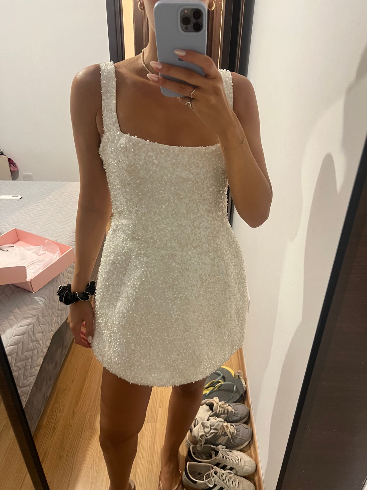 chinese dress ladies Embellished Multi Wear A-Line Mini Dress in White - 8
