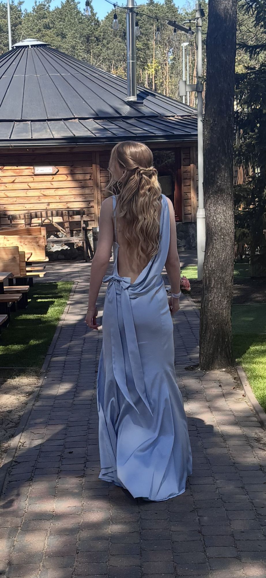 Florienne Premium Satin Draped Gown in Powder Blue | Oh Polly
