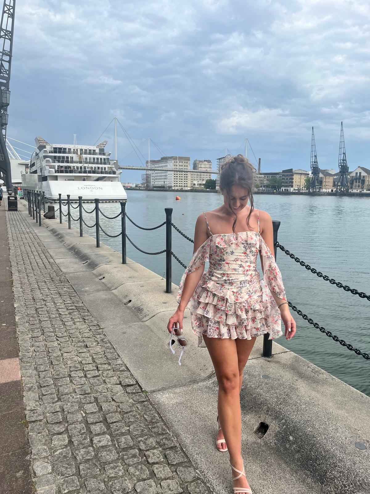 knee length dresses for ladies Sakura Corset Mini Dress with Tiered Skirt in Floral Blue main image 0