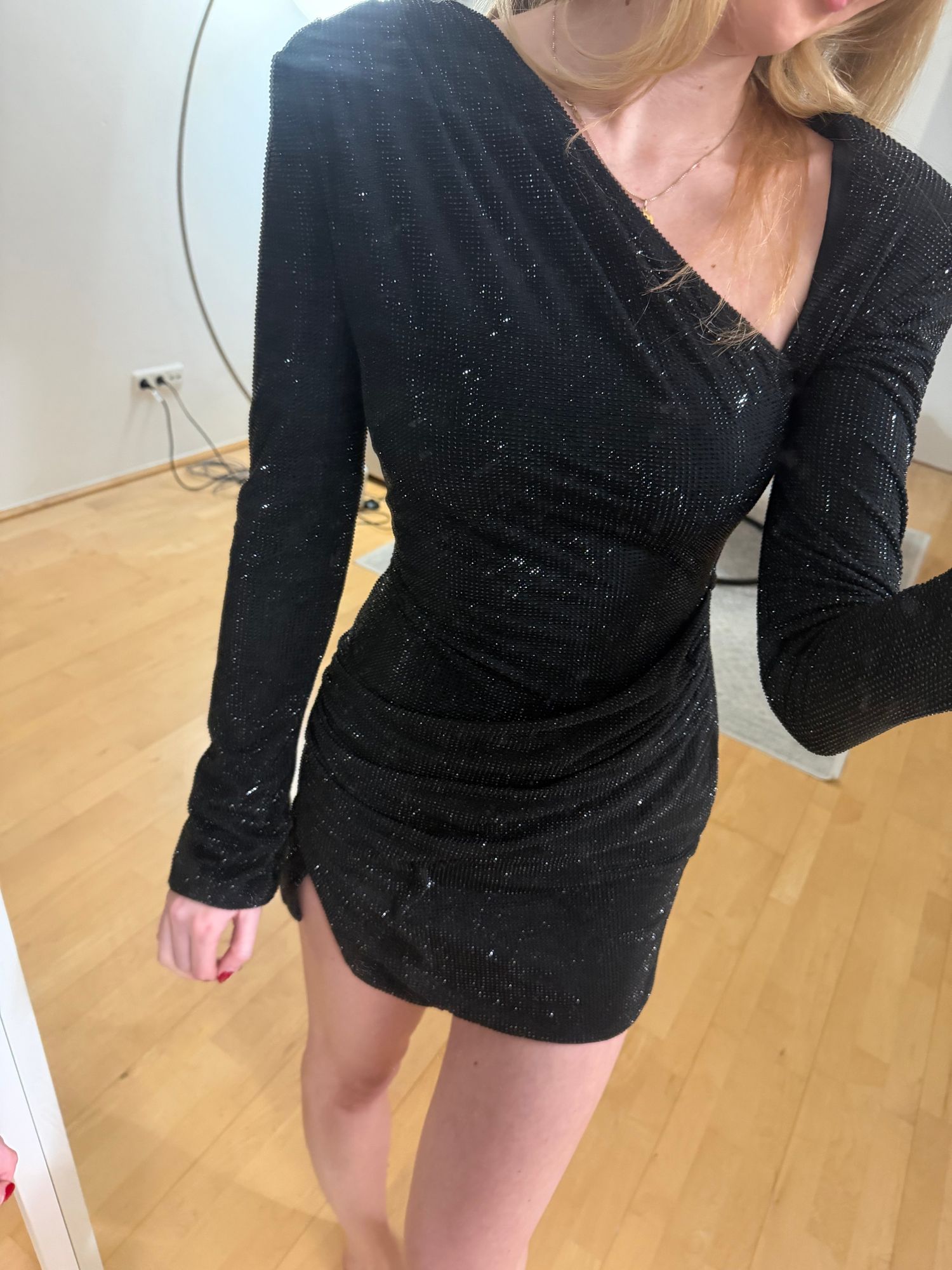 Nevina Embellished Asymmetric Bodycon Mini Dress in Black | Oh Polly