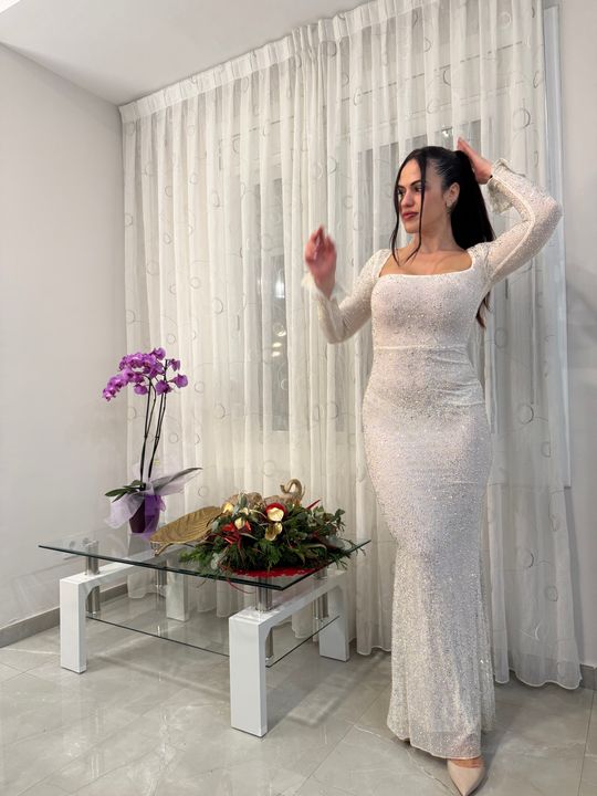 knee length dresses for ladies Vintage Fishtail Long Sleeve Velvet Mesh Panel Sheer Maxi Dress main image 1