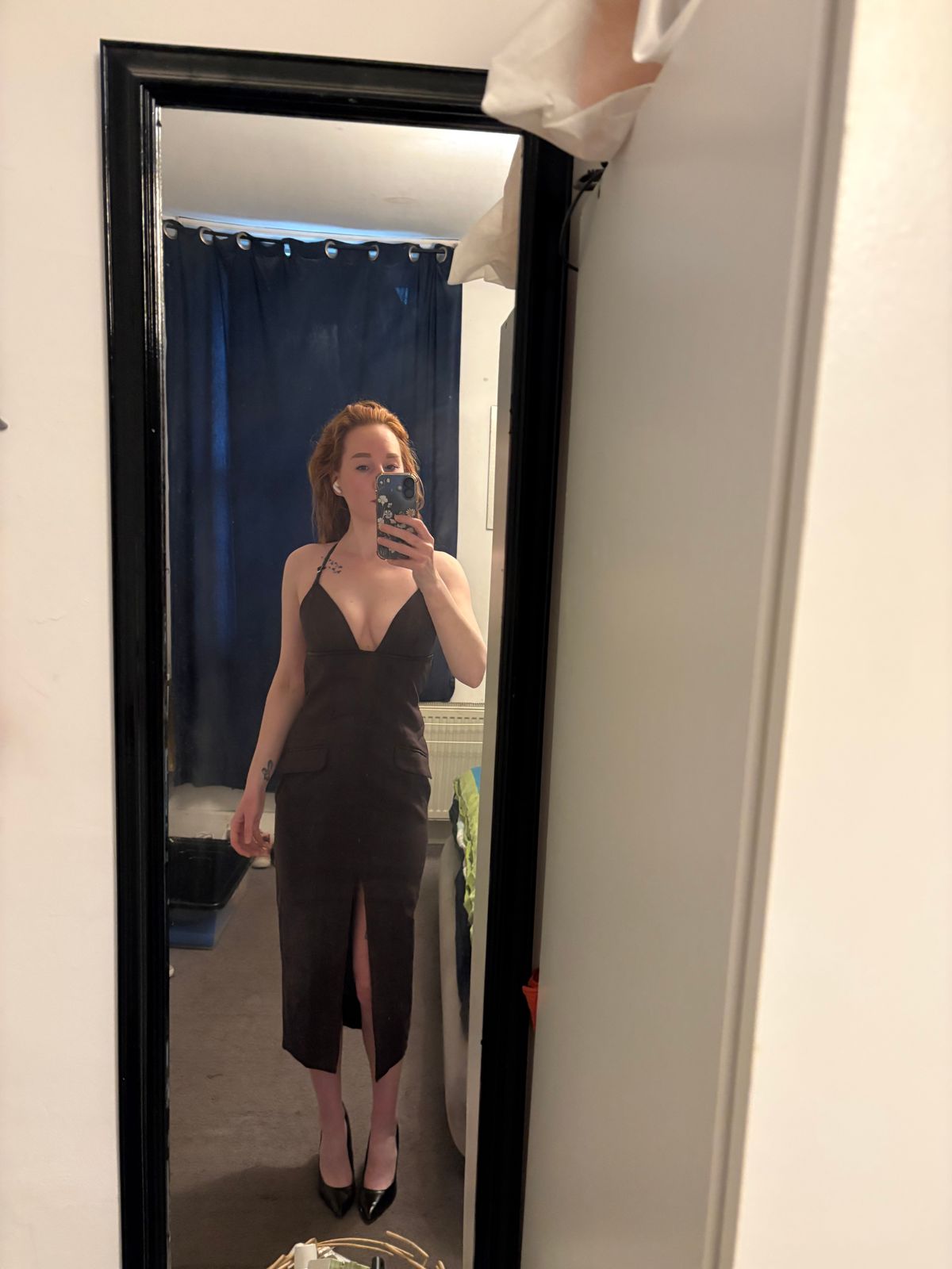 Veronique Plunge-Neck Backless Midaxi Dress in Grey | Oh Polly