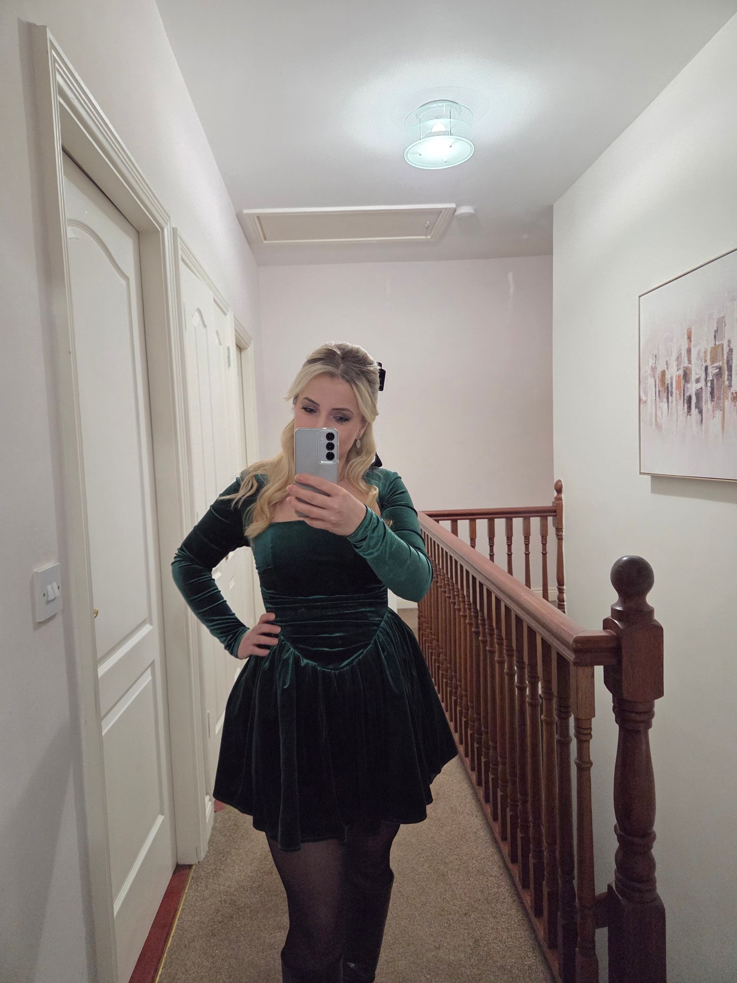 slim fit dress slacks Green Velour Lantern Sleeve Mini Dress & Reviews - Green - Dresses main image 1
