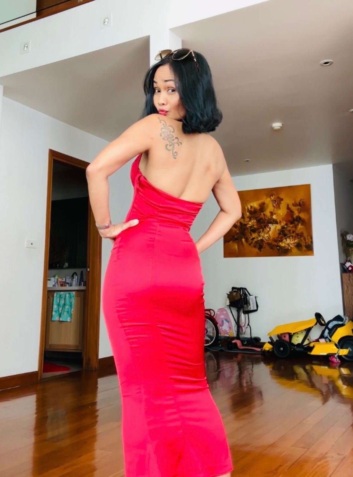 oh polly red latex dress Satin Oh Polly Red Latex Dress Slinky Jersey Rose Detail Evening Gown In Scarlet Red Oh