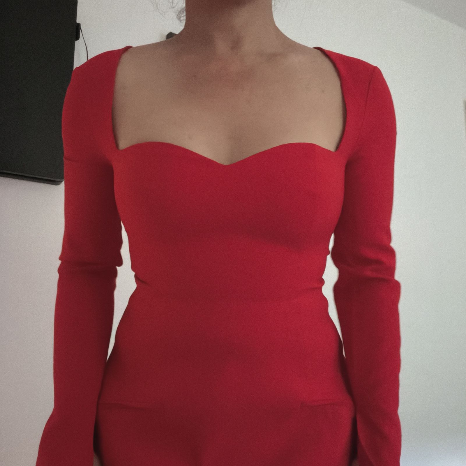Corinne Sweetheart-Neck Long-Sleeve A-Line Mini Dress in Red | Oh Polly