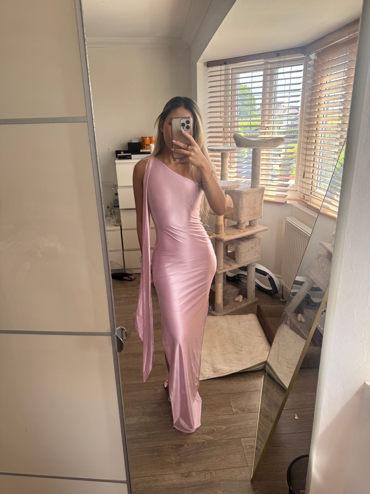 Sheril Asymmetric Scarf-Detail Maxi Dress in Soft Pink | Oh Polly Sheril Asymmetric Scarf-Detail Maxi Dress in Soft Pink | Oh Polly