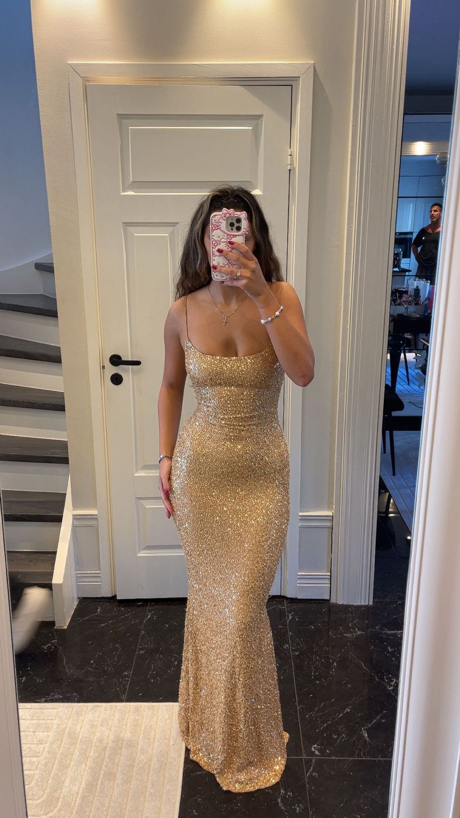 green emerald velvet dress Plus Size Rose Gold Elastic Pleated Sequins Fishtail Maxi Dress main image 1