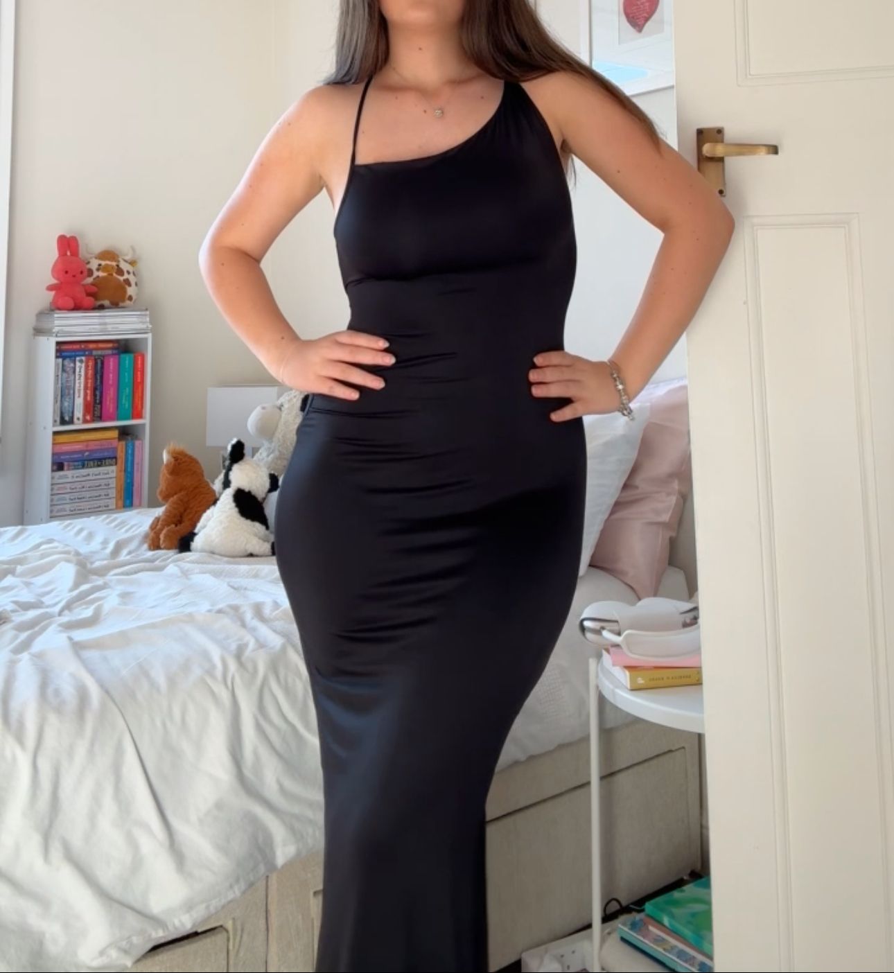 knee length dresses for ladies Sloane High Split Plunge Neck Maxi Dress in Black main image 1