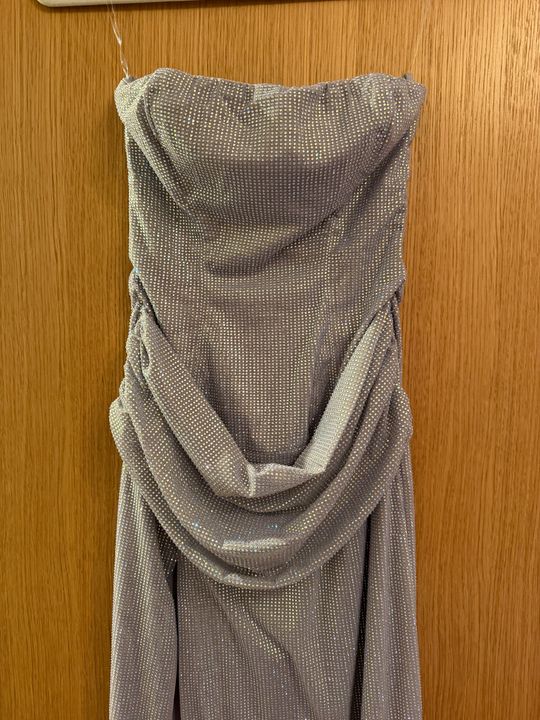La Rochette Embellished Bandeau Cowl Neck Maxi Dress in Silver | Oh Polly