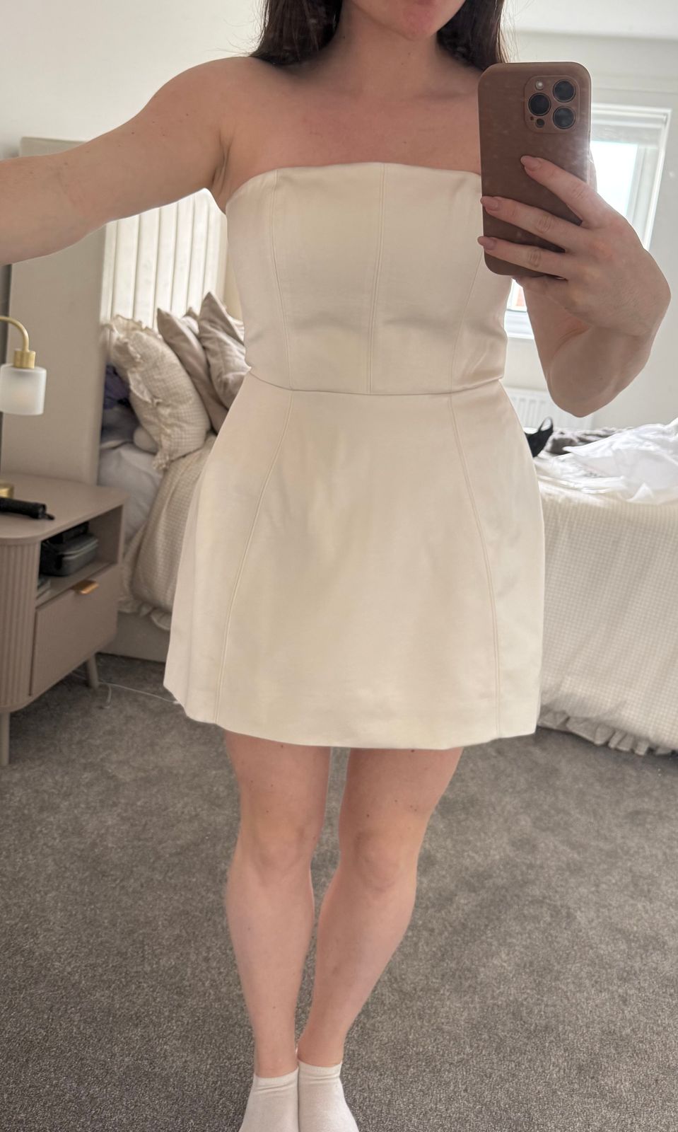 Haisley Bandeau Structured Tulip Mini Dress in Black | Oh Polly