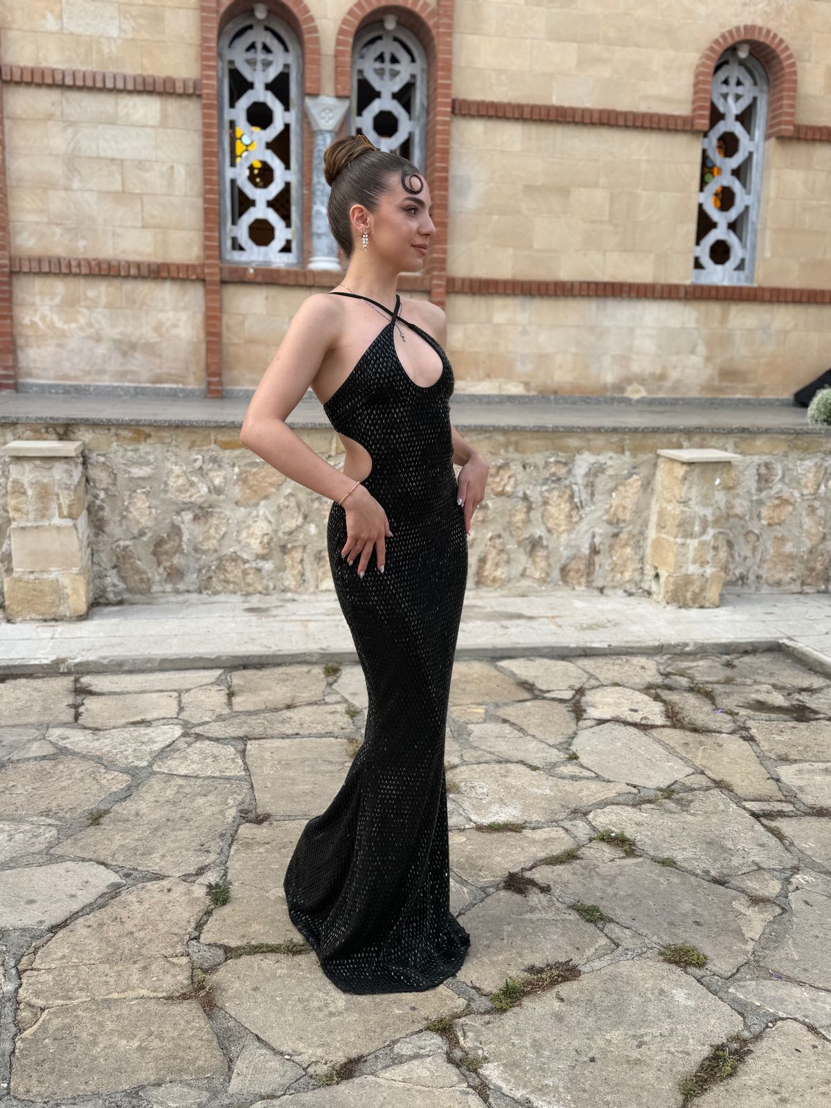 Kassie Embellished Cut-Out Halterneck Gown in Black | Oh Polly Kassie Embellished Cut-Out Halterneck Gown in Black | Oh Polly