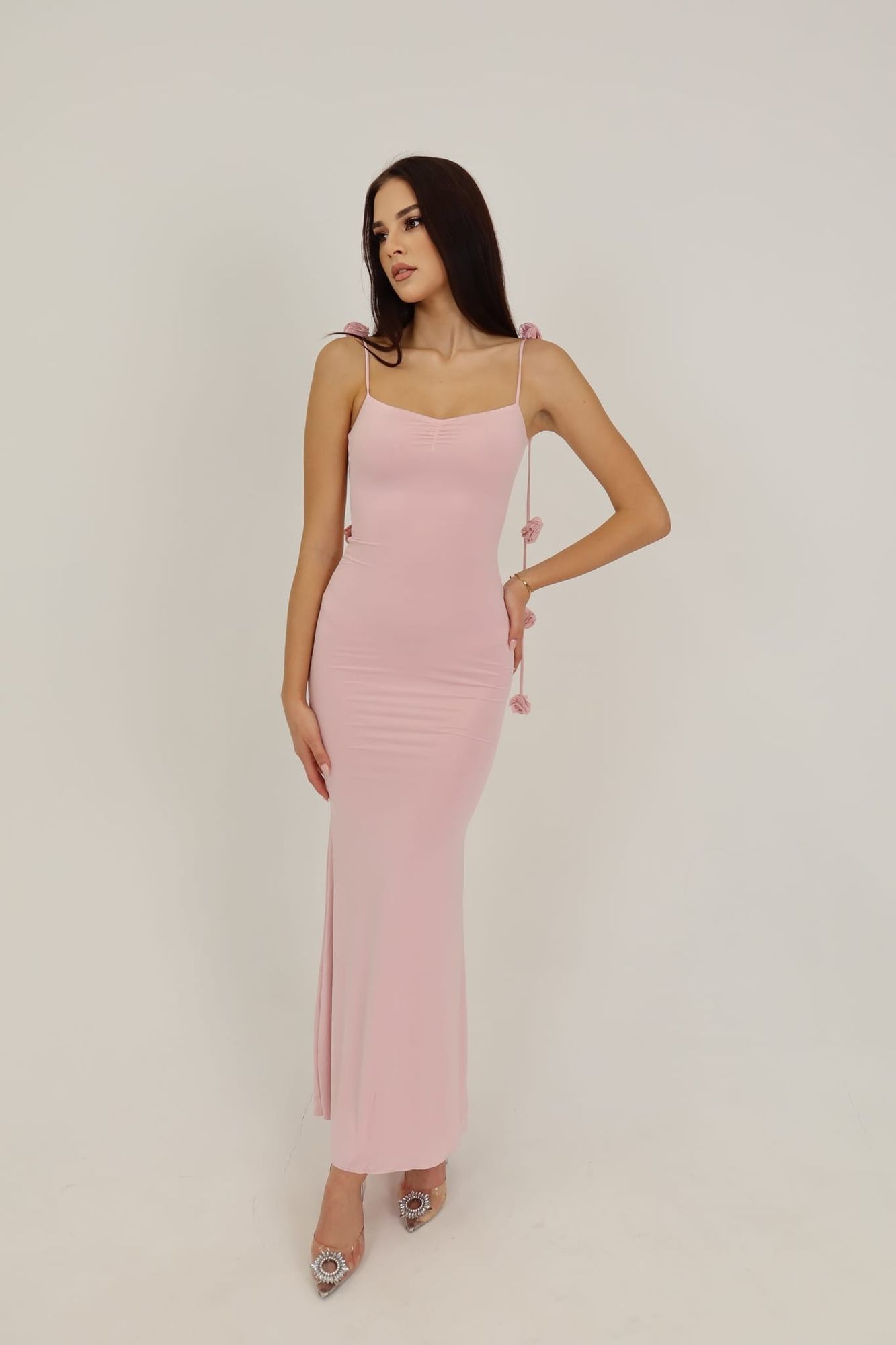 Aldona Slinky Jersey Floral-Appliqu Gown in Blush | Oh Polly
