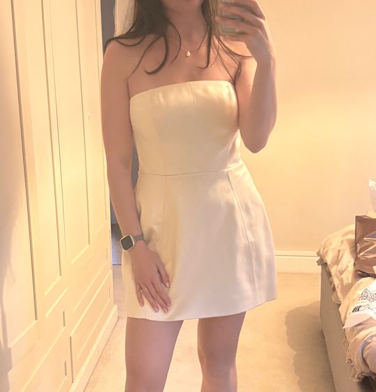 Haisley Bandeau Structured Tulip Mini Dress in Ivory | Oh Polly