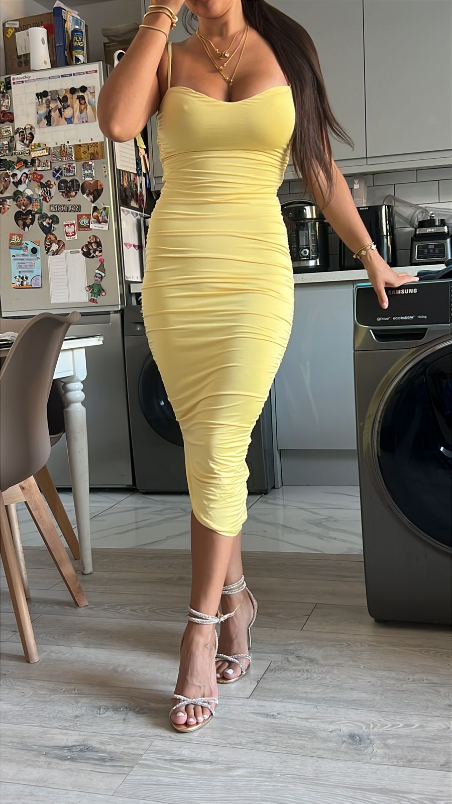You're My Type Cowl Neck Ruched Bodycon Midi Dress in Green