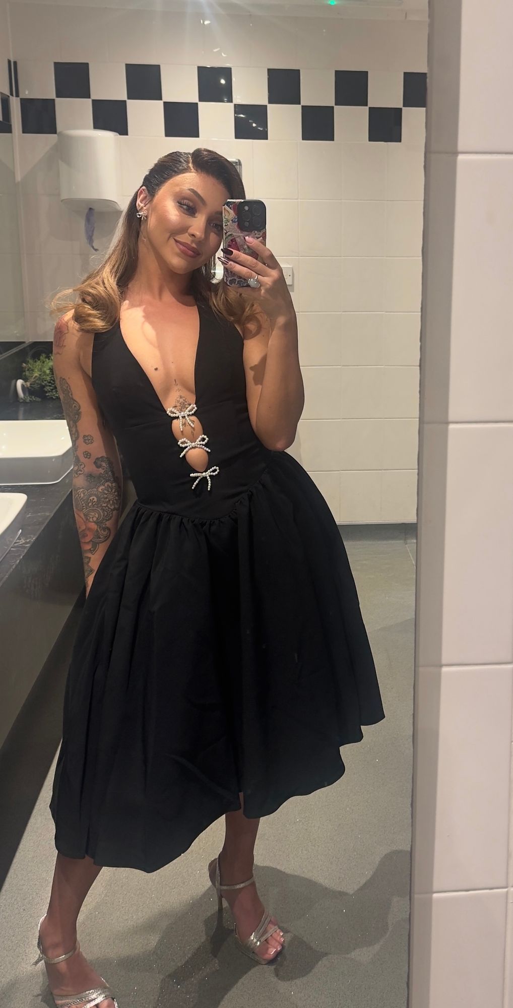 Angelina Halterneck Bow-Detail Midi Dress in Black | Oh Polly