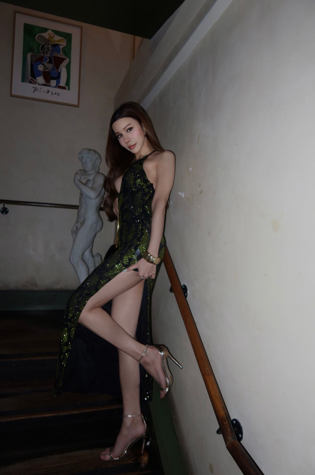 Luserna Embellished Halterneck Maxi Dress in Green Snake | Oh Polly