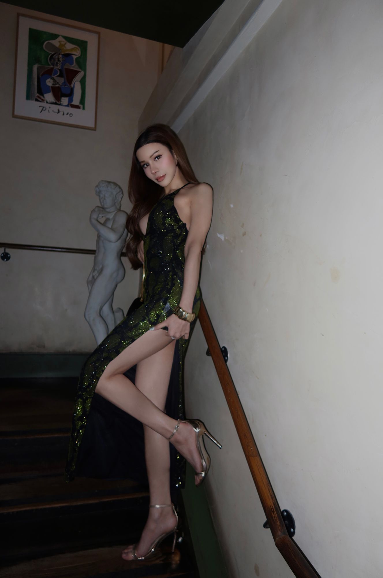 Luserna Embellished Halterneck Maxi Dress in Green Snake | Oh Polly