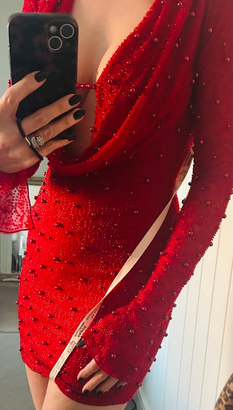 Nice Embellished Long Sleeve Plunge Mini Dress in Red | Oh Polly Nice Embellished Long Sleeve Plunge Mini Dress in Red | Oh Polly