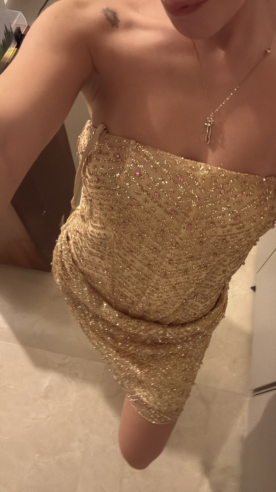 green emerald velvet dress Nylah Beaded Halter Mini Dress - Gold