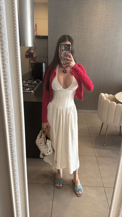 halterneck ruffle-appliqu midaxi dress in ivory Halterneck ruffle appliqu midaxi dress in ivorySOLD