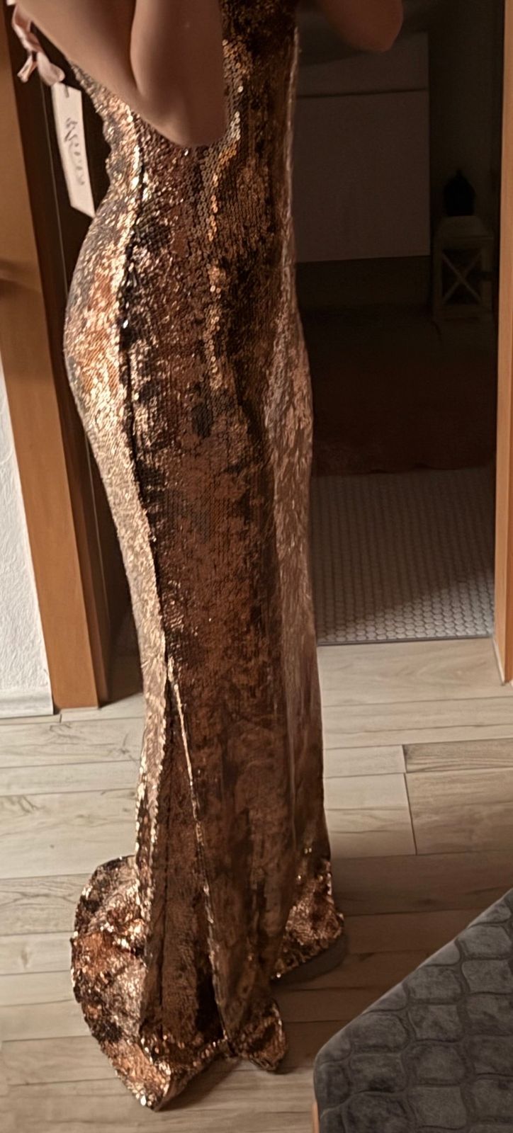halter neck brown polka dot dress Brandy Maxi Gown-Multi Brown Sequin – Michelle Farmer main image 1