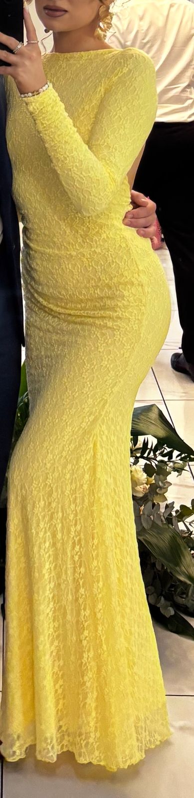 Tarini Ruched Backless Lace Maxi Dress in Pastel Yellow | Oh Polly