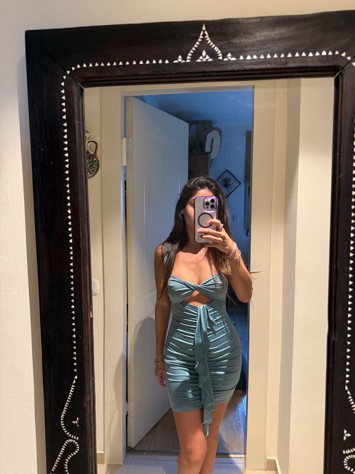 Zivanka Slinky Jersey Cut-Out Ruffle-Trim Mini Dress in Sea Green | Oh Polly Zivanka Slinky Jersey Cut-Out Ruffle-Trim Mini Dress in Sea Green | Oh Polly