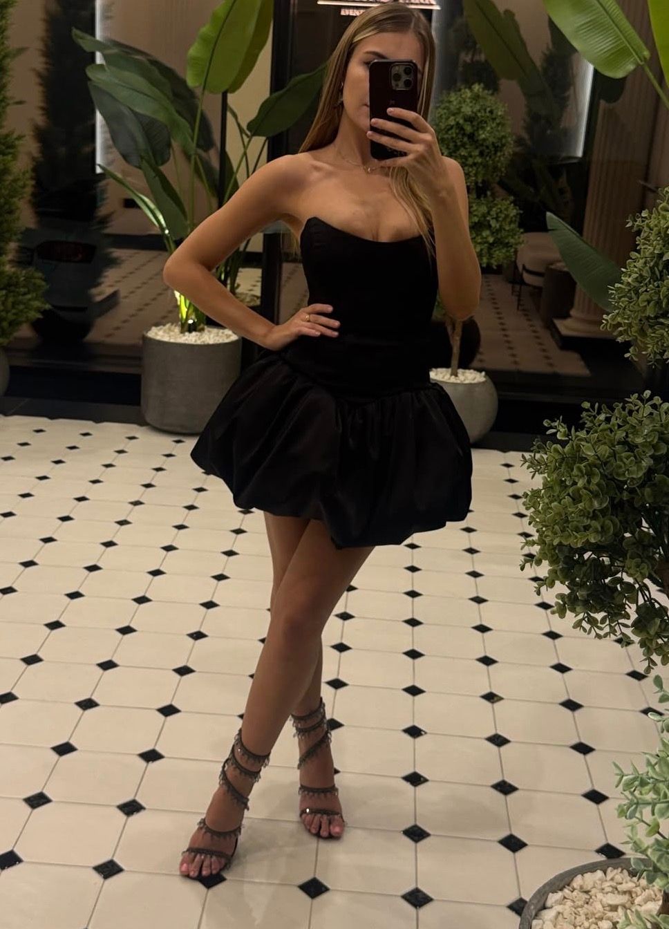 Minerva Lace-Up Bubble Hem Corset Micro Mini Dress in Black