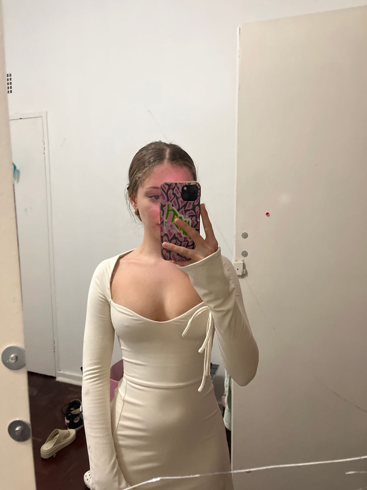 Amryn Long Sleeve Sweetheart Neckline Mini Dress in Ivory | Oh Polly Amryn Long Sleeve Sweetheart Neckline Mini Dress in Ivory | Oh Polly