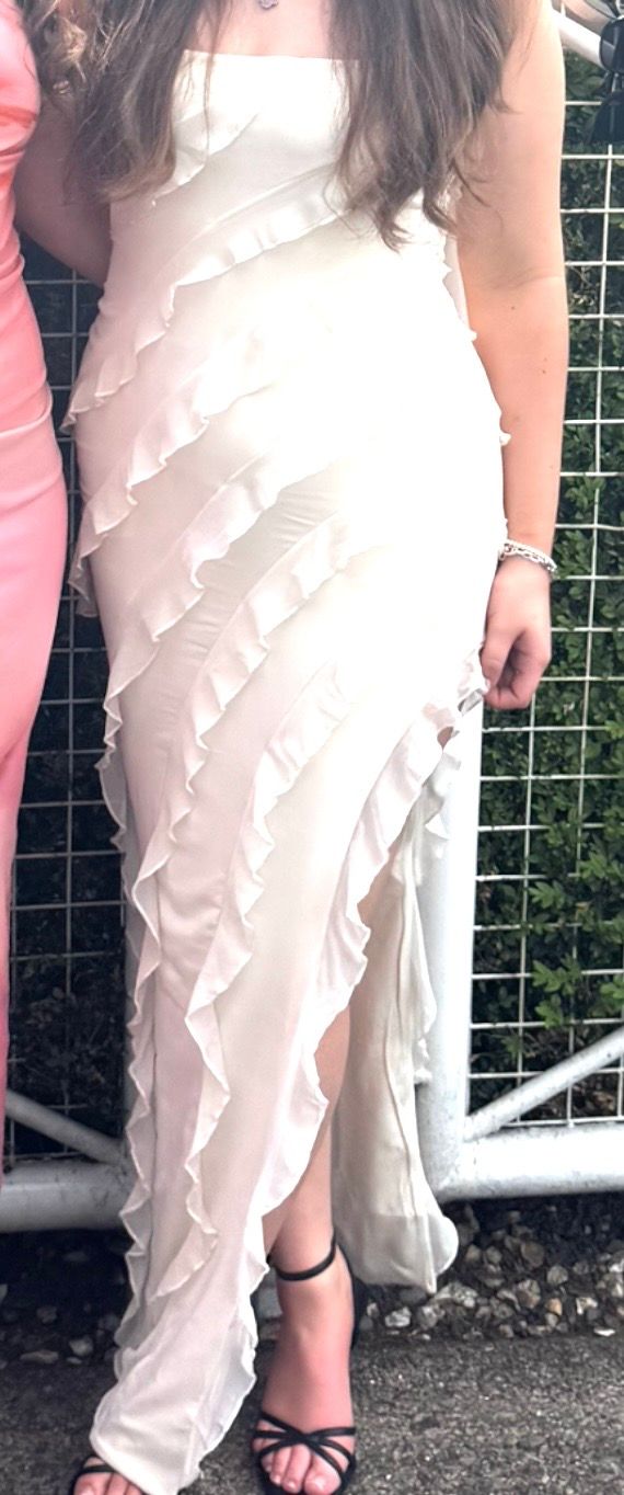 cross strap ruffle floor length dress Cross Strap Ruffle Floor Length Dress in Ivory - 8