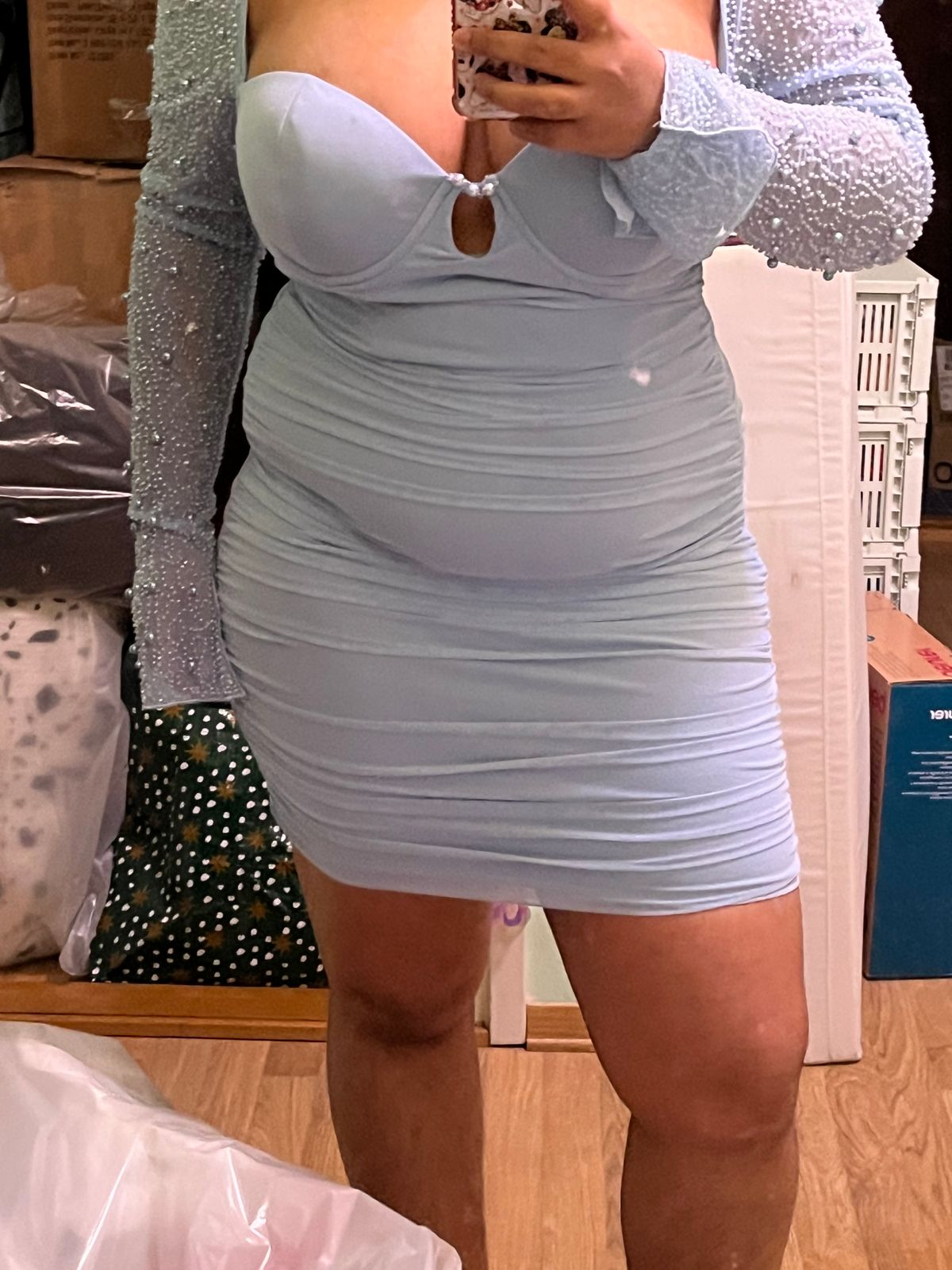 knee length dresses for ladies Marceleine Long Sleeve Mini Dress Baby Blue