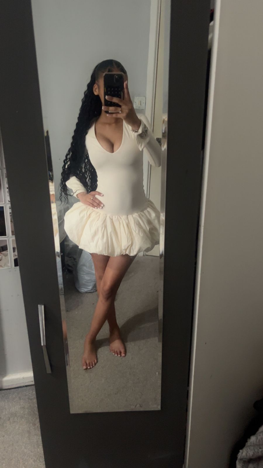 Tallou Modal Drop-Waist Bubble Hem Mini Dress in Ivory | Oh Polly