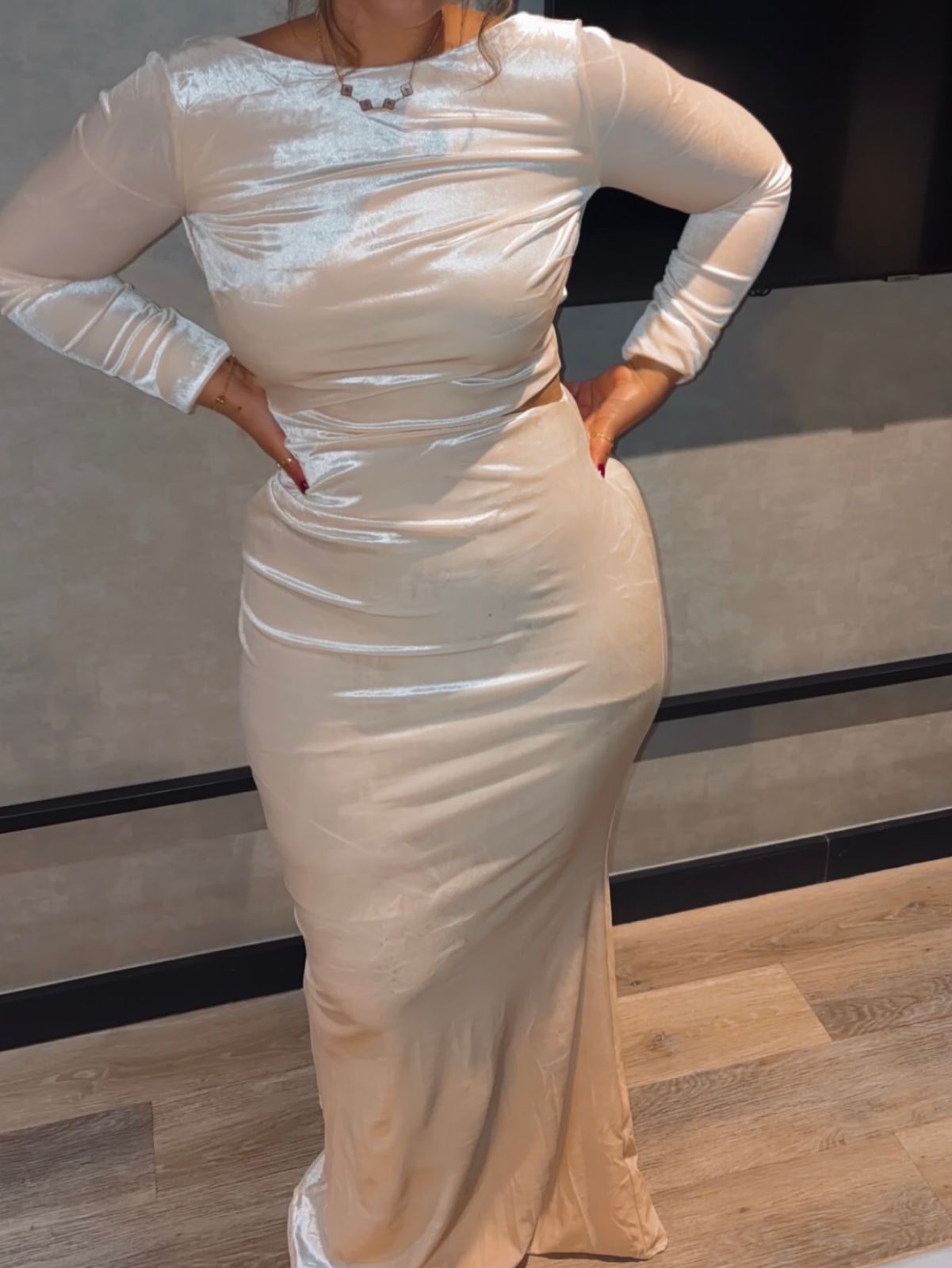 Ginevra Velvet Long Sleeve Cut Out Maxi Dress in Ivory | Oh Polly Ginevra Velvet Long Sleeve Cut Out Maxi Dress in Ivory | Oh Polly