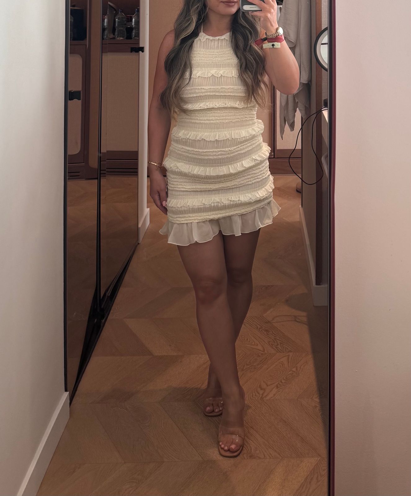 Tarryn Ruffled Backless Halterneck Mini Dress in Ivory | Oh Polly