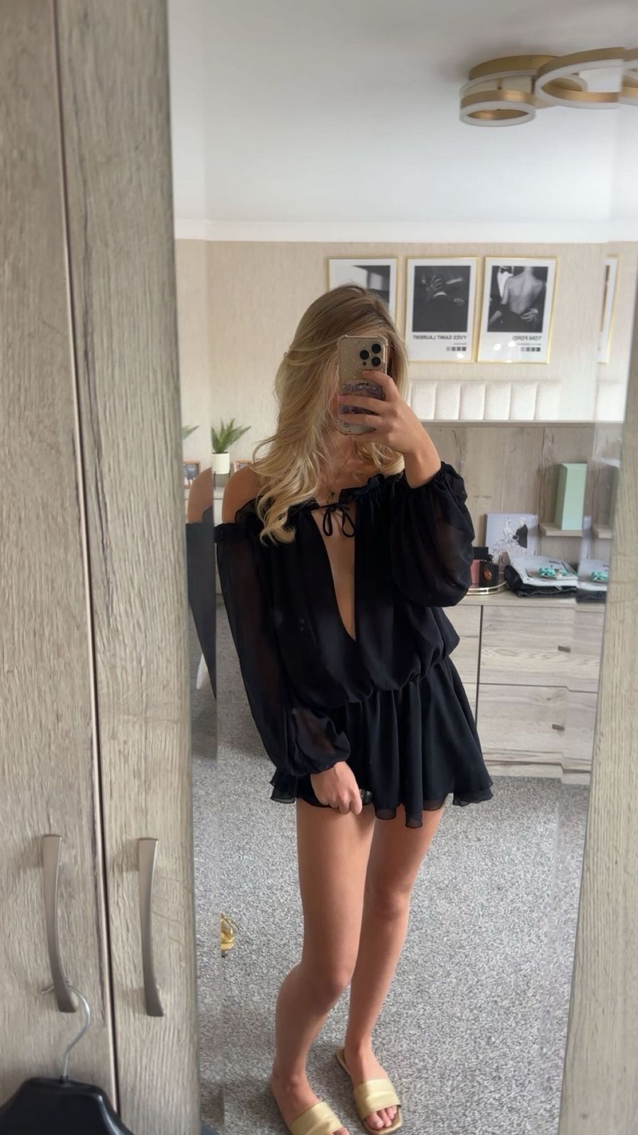 Solana Off-Shoulder Asymmetric Balloon-Sleeve Mini Dress in Black | Oh Polly