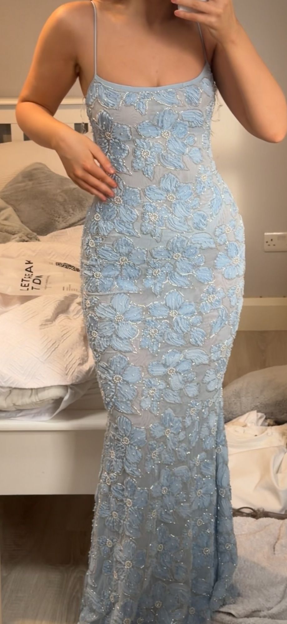 Valora Embellished Square Neck Maxi Dress in Powder Blue