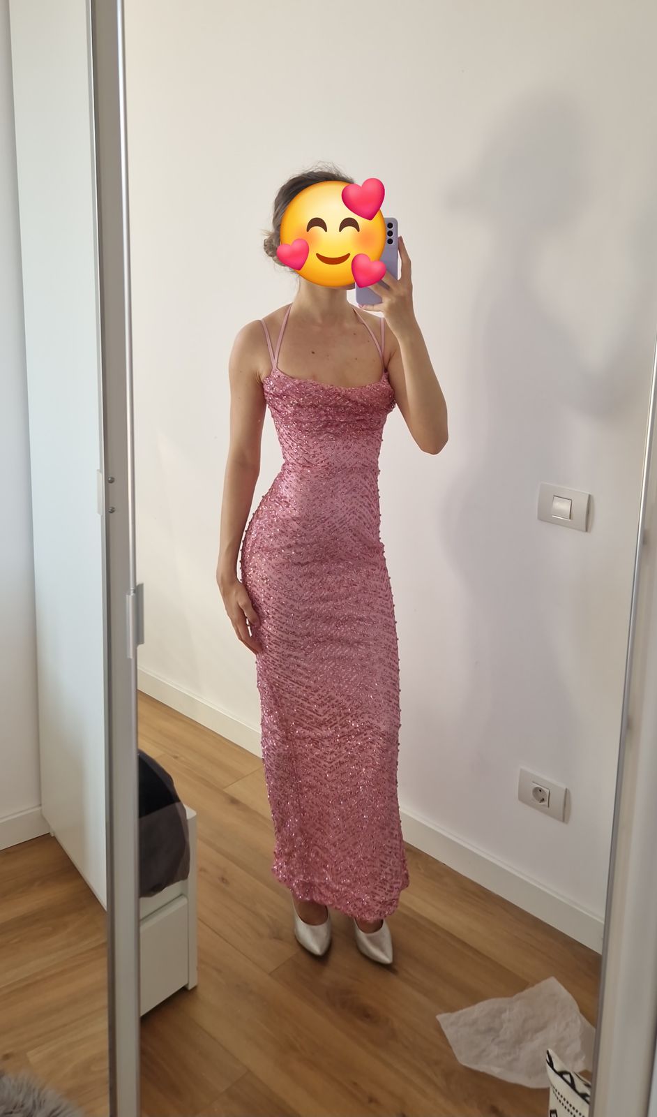 strapless open back dress Oh Polly Sweetheart Neckline Maxi Dress in Pink Crystals main image 1