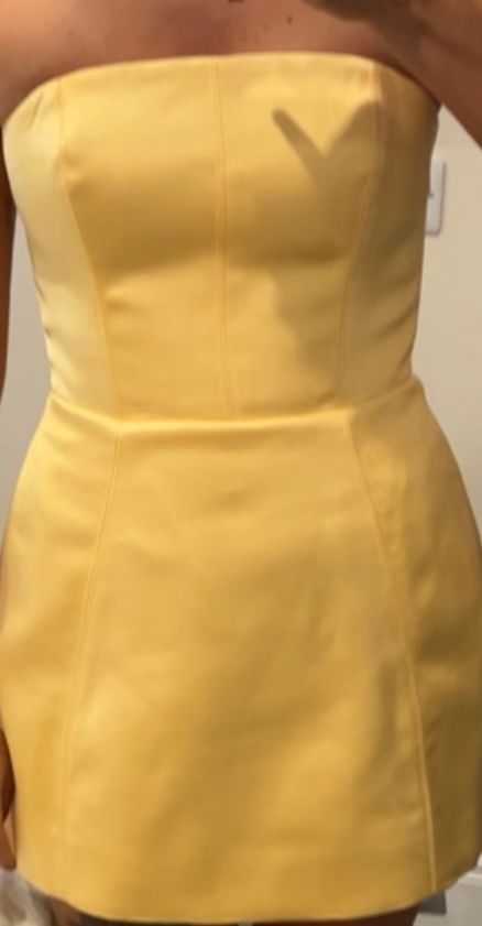 Haisley Bandeau Structured Tulip Mini Dress in Lemon Sherbet | Oh Polly