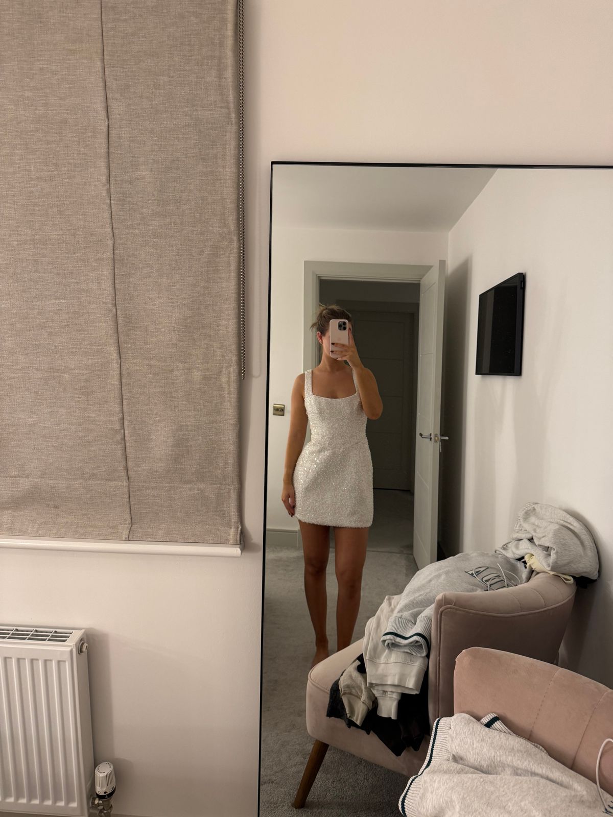 Dominique Embellished Structured A-Line Mini Dress in White | Oh Polly
